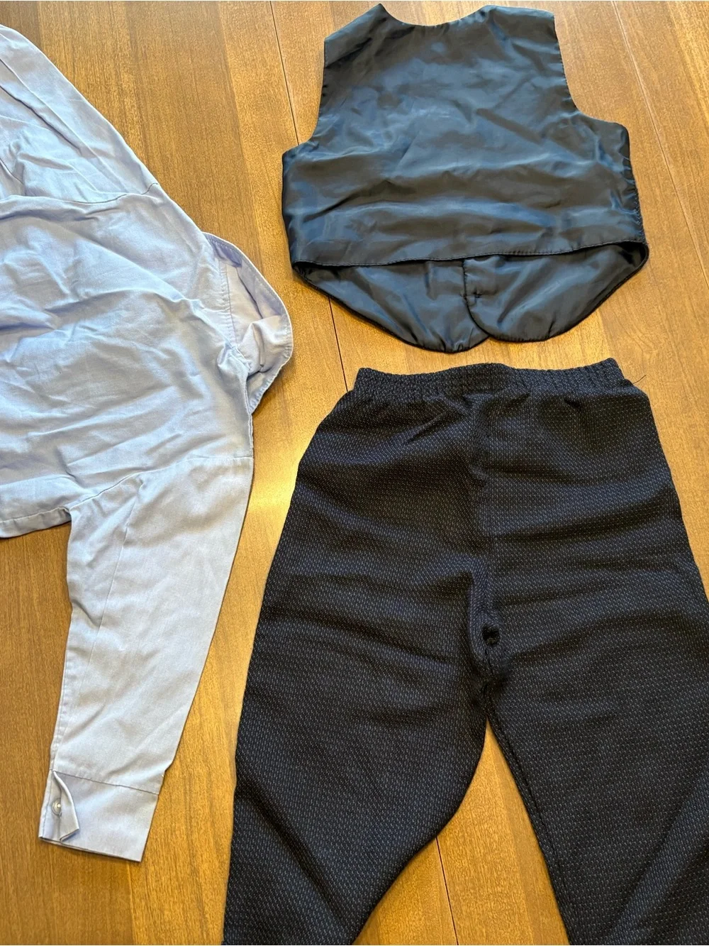 3-Piece Navy Textured Boys Suit Set with Light Blue Shirt